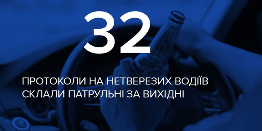 Вінницькі патрульні на вихідних зупинили 32 п'яних водіїв