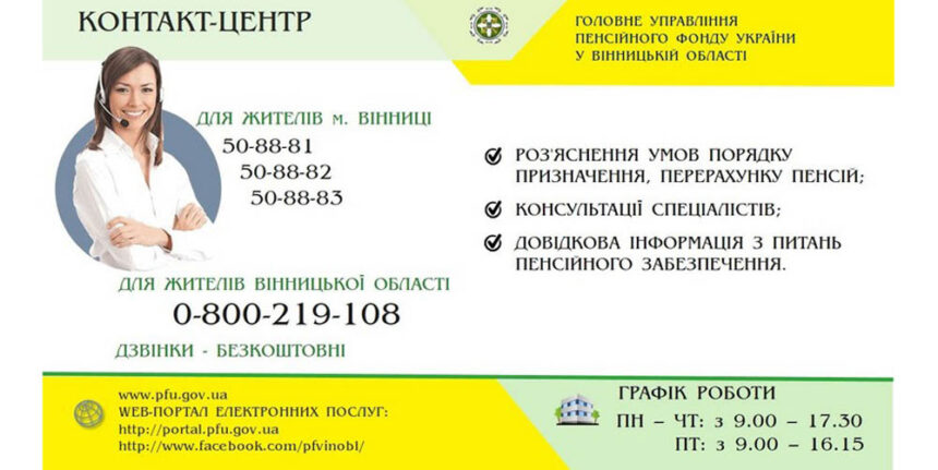 Контактний центр Пенсійного фонду області розпочав роботу на Вінниччині