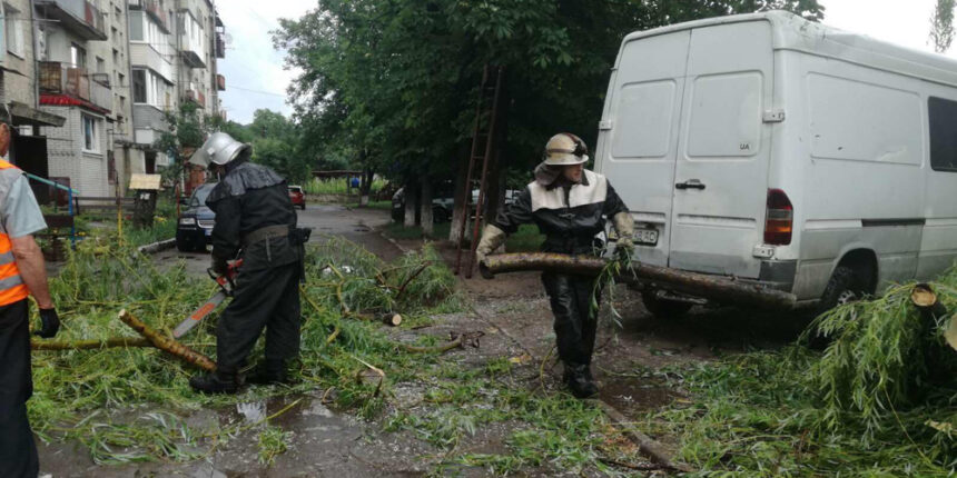 У Ямполі бійці ДСНС прибрали повалене дерево з автомобіля та автошляху