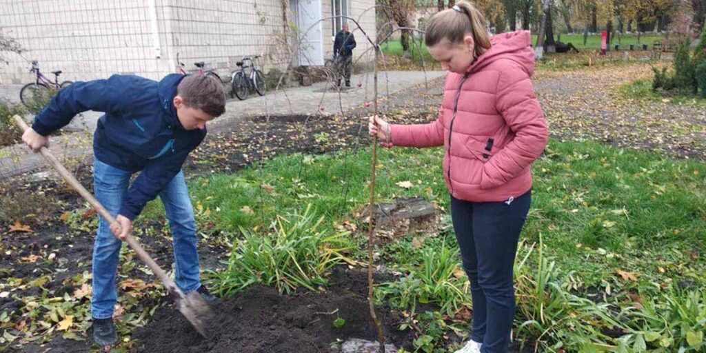 У Дружелюбівці школярі та вчителі висадили "Алею спорту"