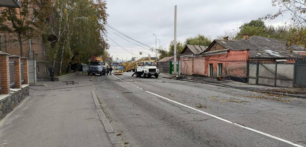 На вулиці Князів Коріатовичів впали опори: відео інциденту (Відео)