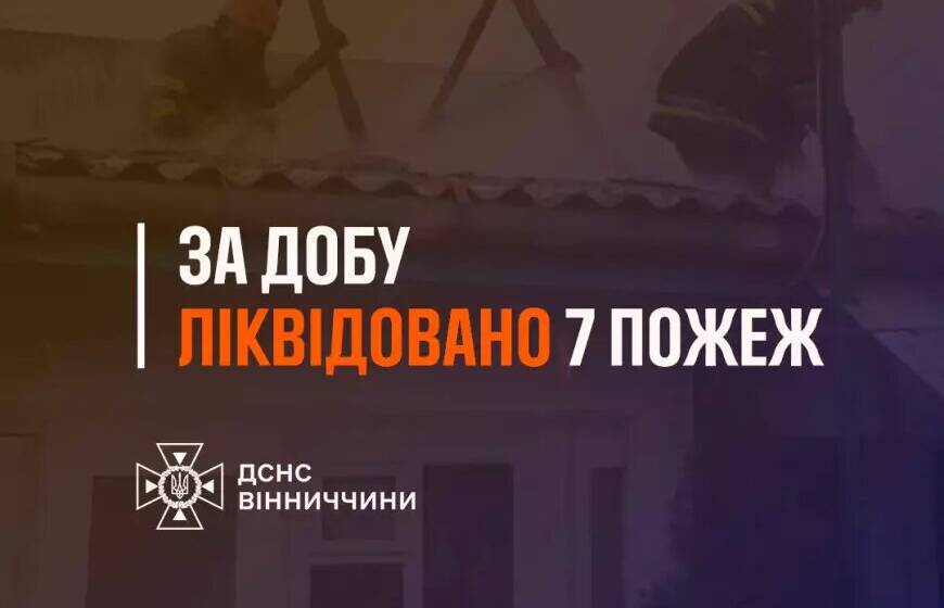 Рятувальники Вінниччини ліквідували сім пожеж за добу