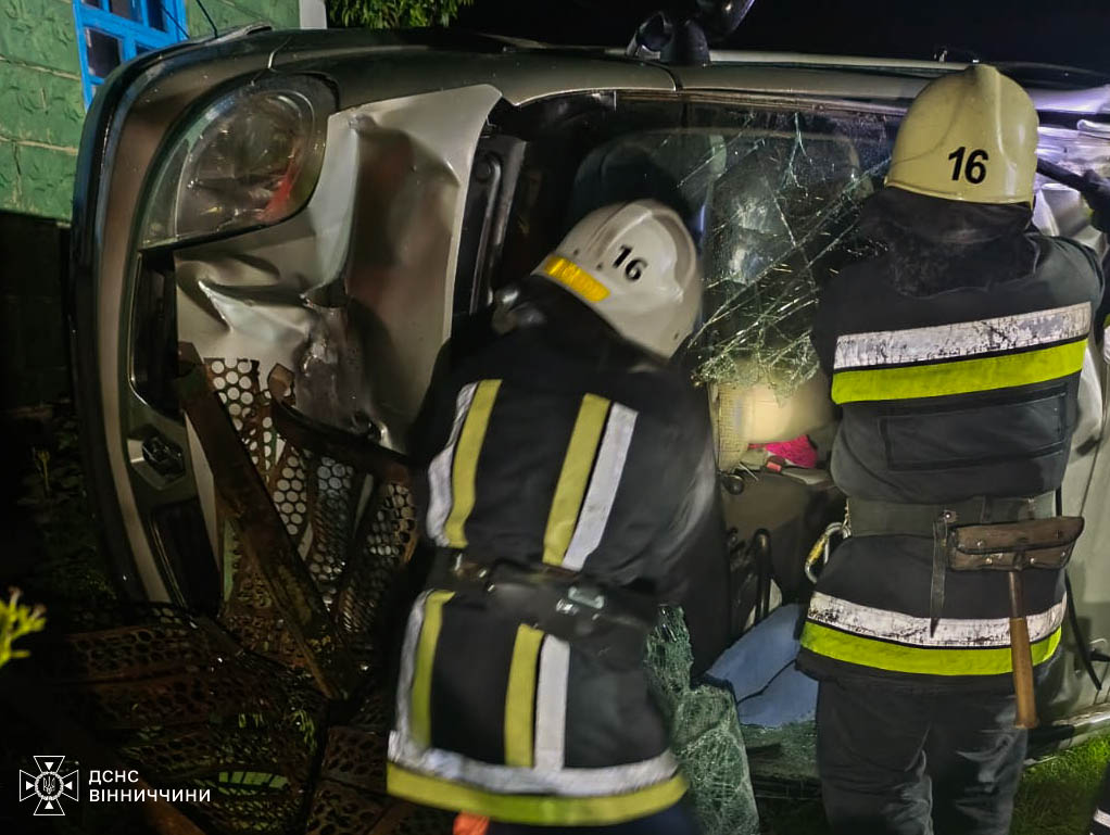 У Бершадській громаді мікроавтобус врізався в стовп: пасажирку деблокували рятувальники