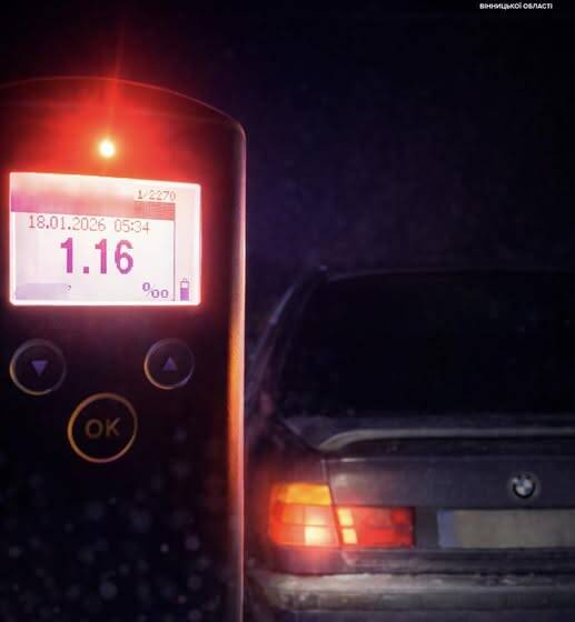 У Вінниці зупинили нетверезого водія: рівень алкоголю перевищив норму в шість разів