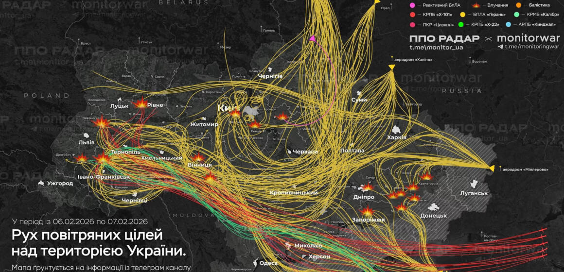 У ніч на 7 лютого захисники неба знищили над Україною 24 ракети та 382 БпЛА