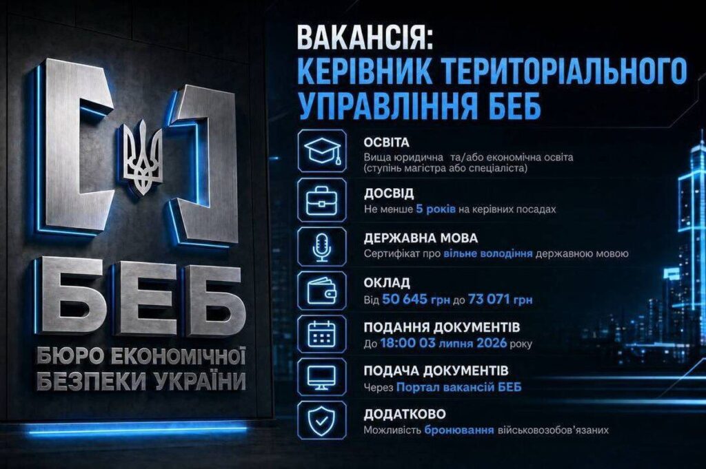 БЕБ шукає керівника для Вінницького теруправління: оголошено конкурс на посаду