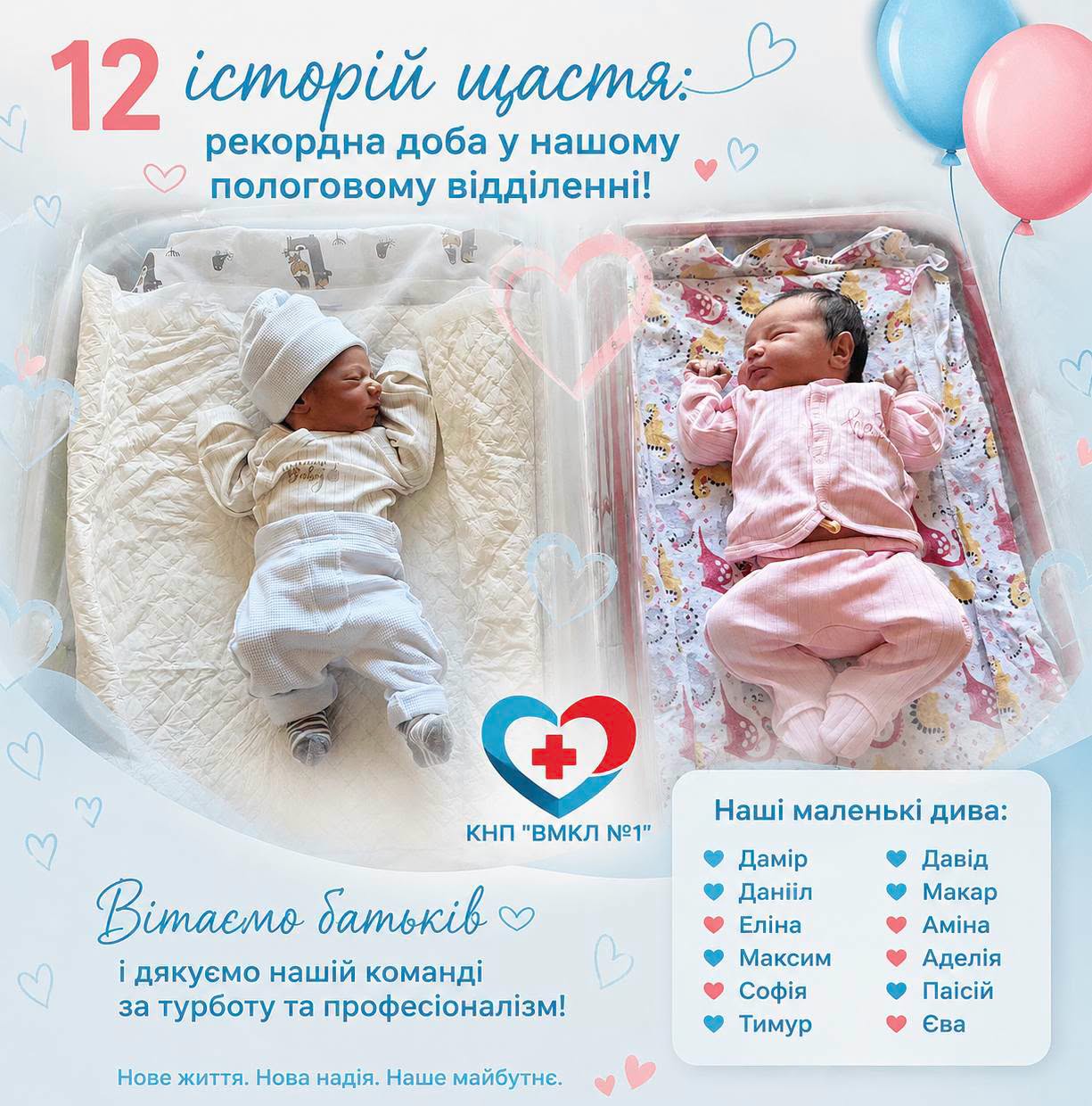 Семеро хлопчиків і п’ятеро дівчаток: у Вінниці за добу народилися 12 дітей